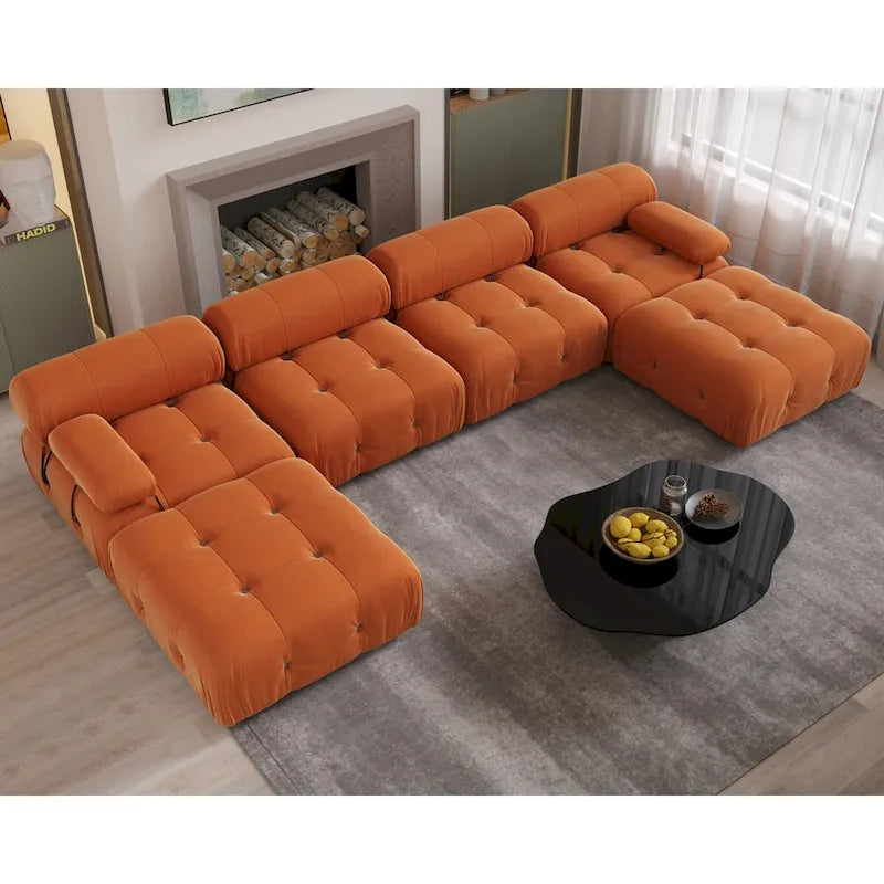 138 Convertible Modular Sectional Sofa, U-Shaped Minimalist Velvet Sofas Couches