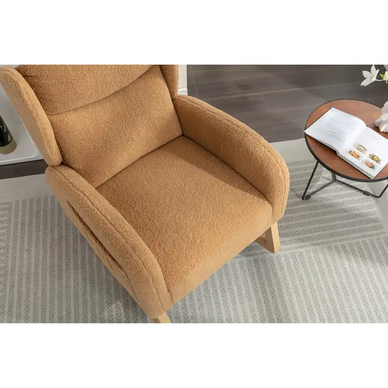 Teddy Fabric Rocking Chair With Packet Wood Legs For Living Room