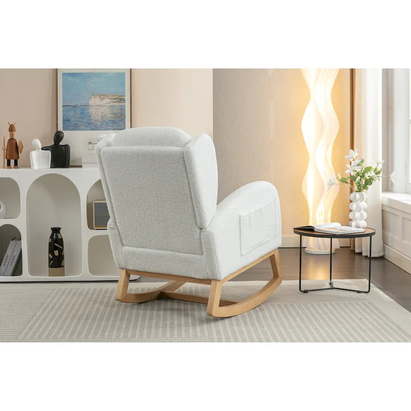 Teddy Fabric Rocking Chair With Packet Wood Legs For Living Room