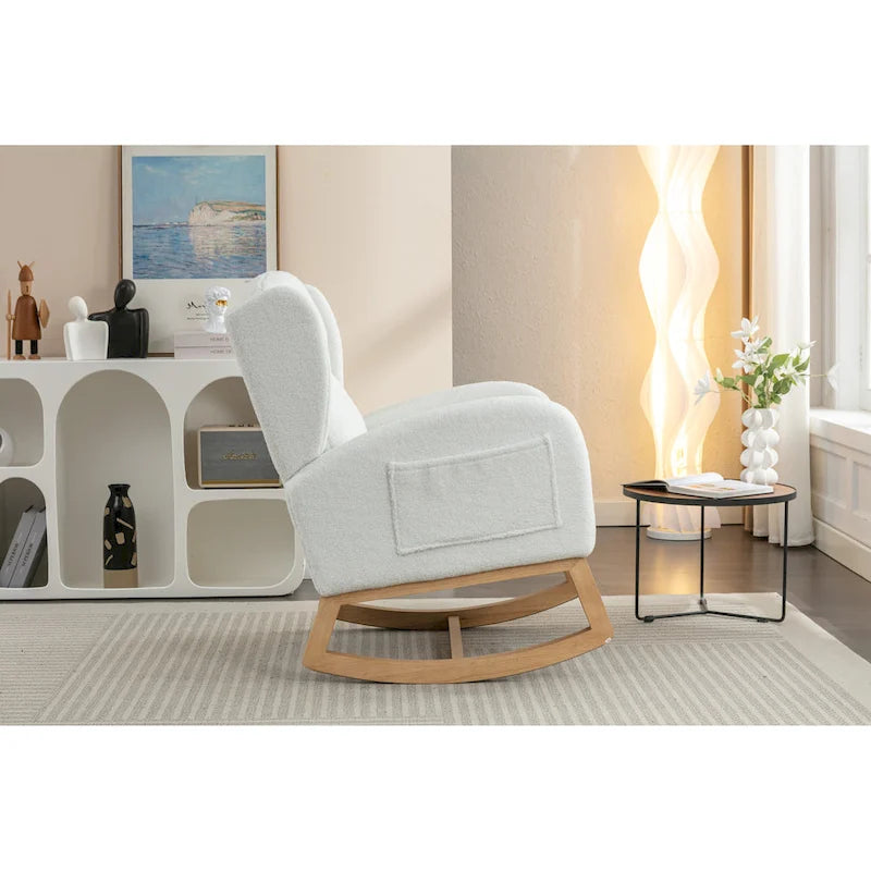 Teddy Fabric Rocking Chair With Packet Wood Legs For Living Room