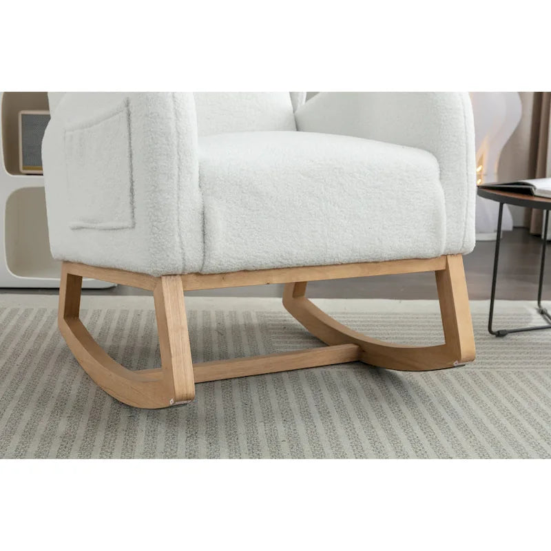 Teddy Fabric Rocking Chair With Packet Wood Legs For Living Room