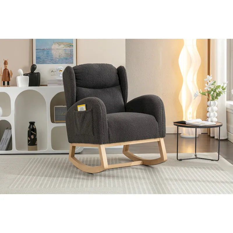 Teddy Fabric Rocking Chair With Packet Wood Legs For Living Room