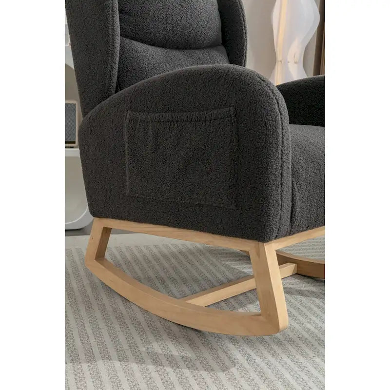 Teddy Fabric Rocking Chair With Packet Wood Legs For Living Room