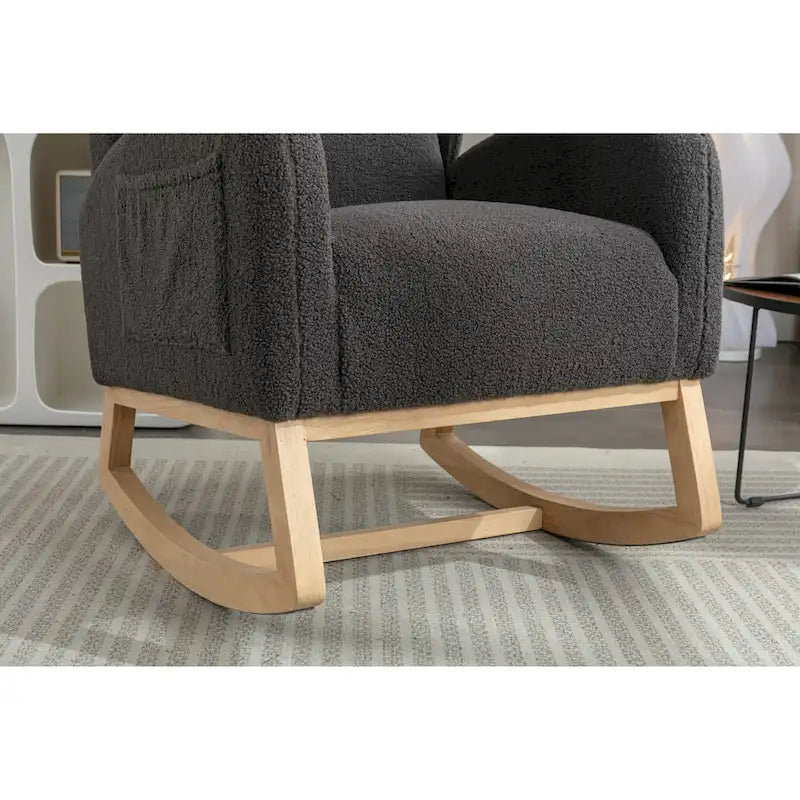 Teddy Fabric Rocking Chair With Packet Wood Legs For Living Room