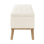 LUE BONA Mid-Century Modern Upholstered Storage Ottoman Button Tufted Fabric Storage Bench with Linen Seat