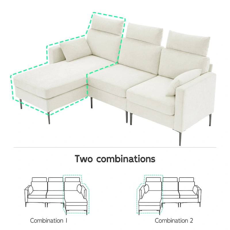 89 Chenille Sectional Sofa Couch With Extra Wide Chaise For Livingroom