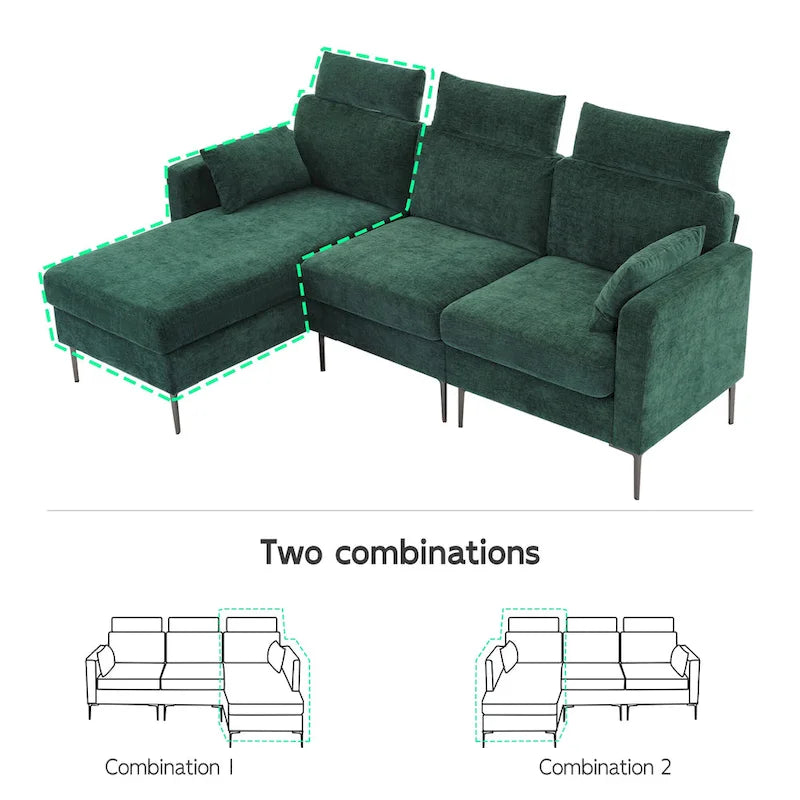 89 Chenille Sectional Sofa Couch With Extra Wide Chaise For Livingroom