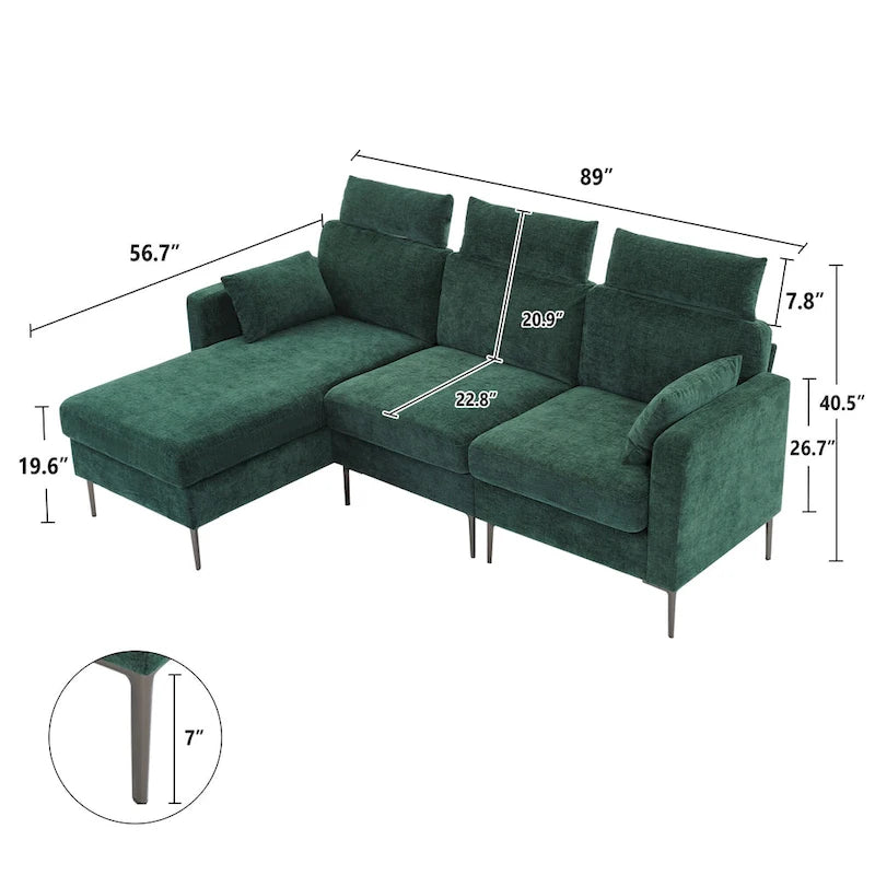 89 Chenille Sectional Sofa Couch With Extra Wide Chaise For Livingroom