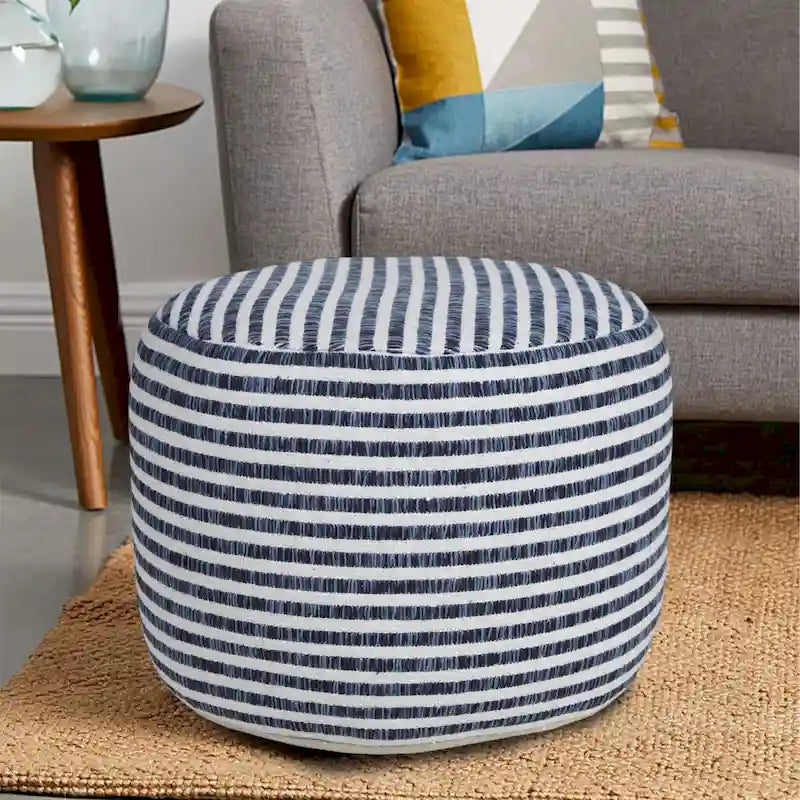 HomeRoots 18 Blue 100% Cotton Ottoman