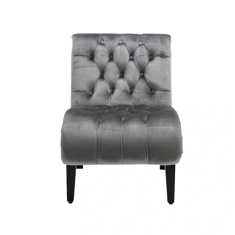 Velvet Armless Accent Chair, Button Tufted Slipper Chair, Side Chair, Lounge Chair