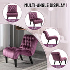 Velvet Armless Accent Chair, Button Tufted Slipper Chair, Side Chair, Lounge Chair