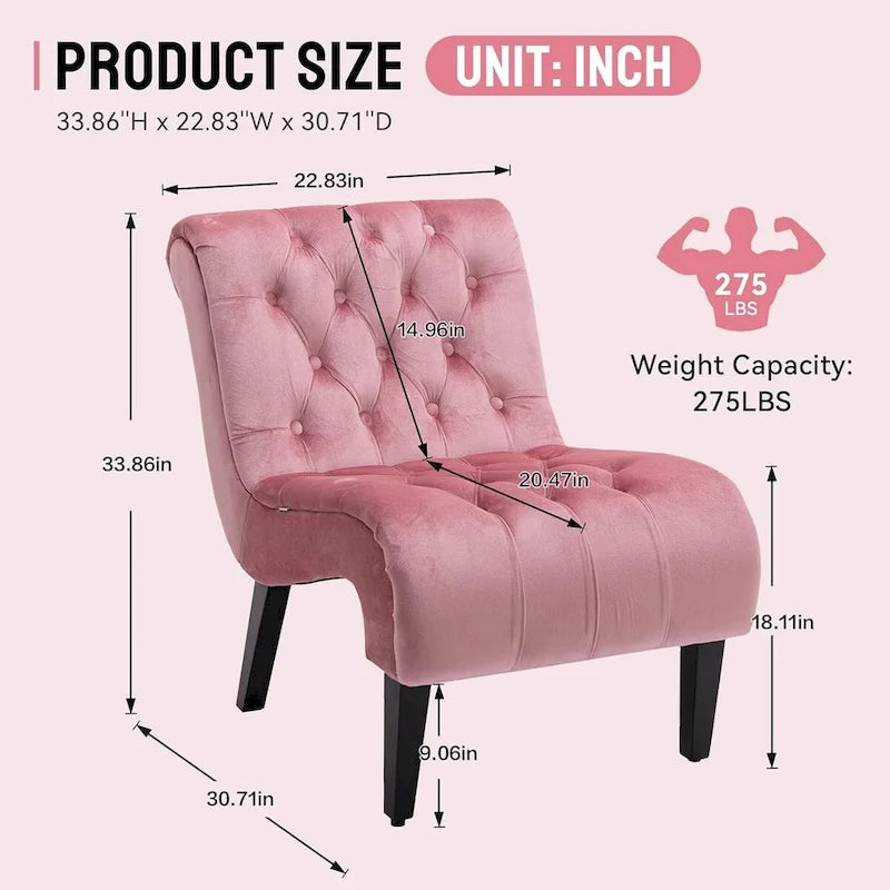 Velvet Armless Accent Chair, Button Tufted Slipper Chair, Side Chair, Lounge Chair