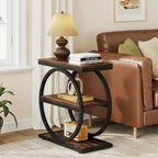 End Table with 3 Storage Shelves, Wood Narrow Side Table