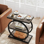 End Table with 3 Storage Shelves, Wood Narrow Side Table