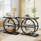 End Table with 3 Storage Shelves, Wood Narrow Side Table