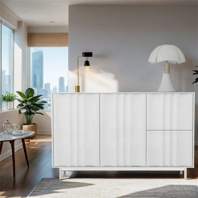 Wave Pattern Storage Cabinet with 2 Doors and 2 Drawers,Adjustable