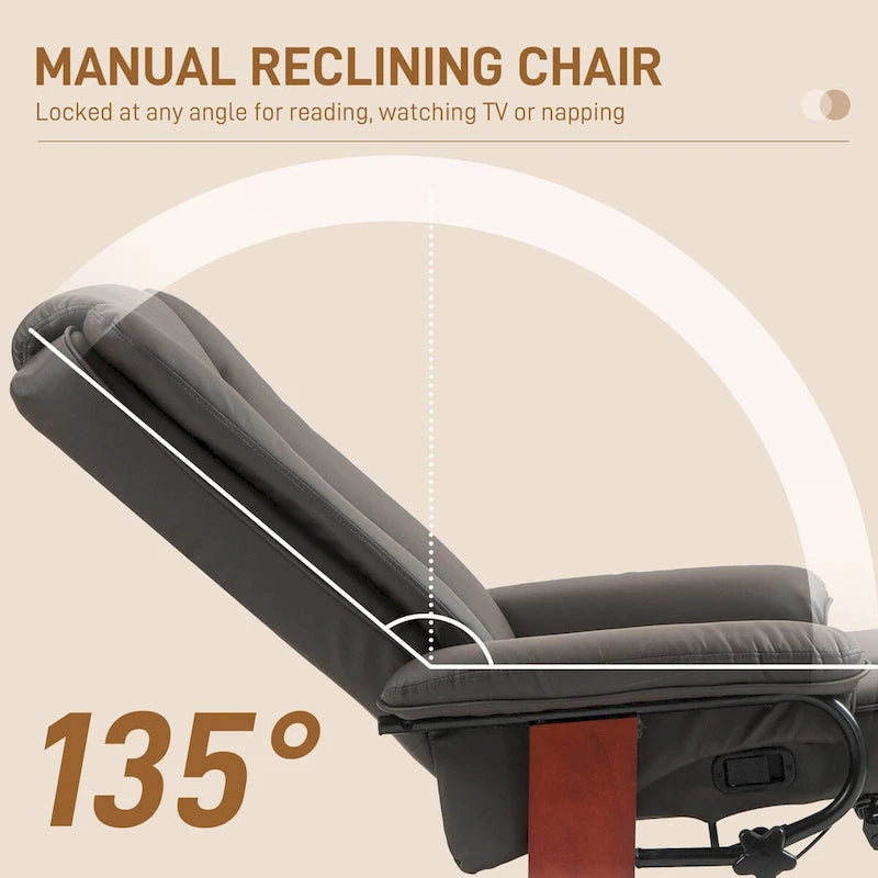 HOMCOM Swivel Recliner Chair, PU Leather Reclining Chair for Living Room, Modern Recliner Sofa with Footrest