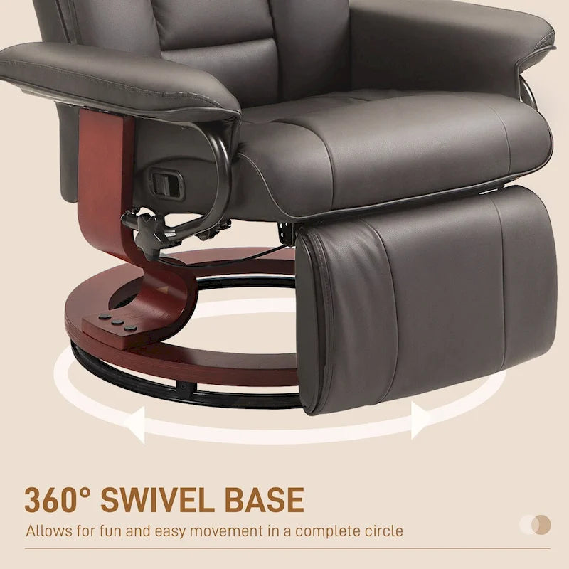 HOMCOM Swivel Recliner Chair, PU Leather Reclining Chair for Living Room, Modern Recliner Sofa with Footrest