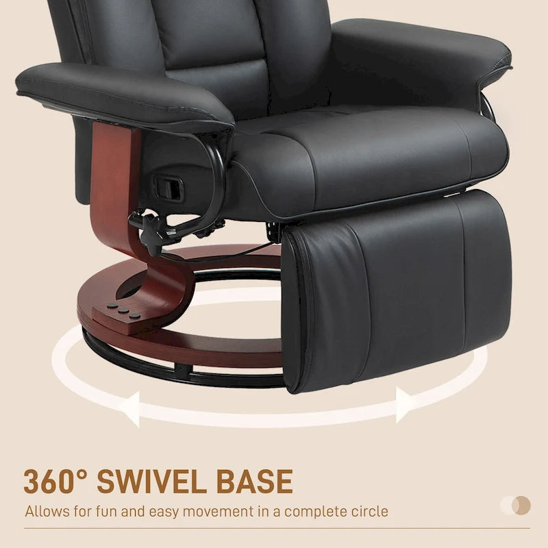 HOMCOM Swivel Recliner Chair, PU Leather Reclining Chair for Living Room, Modern Recliner Sofa with Footrest