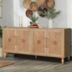 Carved Flower Door Large Storage Cabinet With Metal Handle