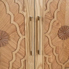 Carved Flower Door Large Storage Cabinet With Metal Handle