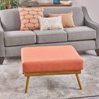 Coral Mid-Century Square Ottoman with Rubberwood Legs by Christopher Knight Home