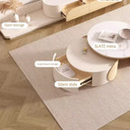 Modern Round Coffee table, Stone Table-top, Natural Wood - 50 x 31.5