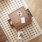 Industrial Walnut Coffee Table with Hidden Drawers - 39.37x39.37x12.6