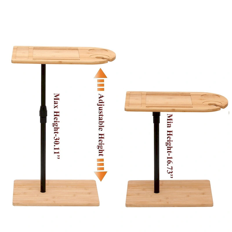 Tray Table Height Adjustable Side Table for Sofa C-shaped Oval End Tables with Slots for Living Room (Oval + Rectangle)