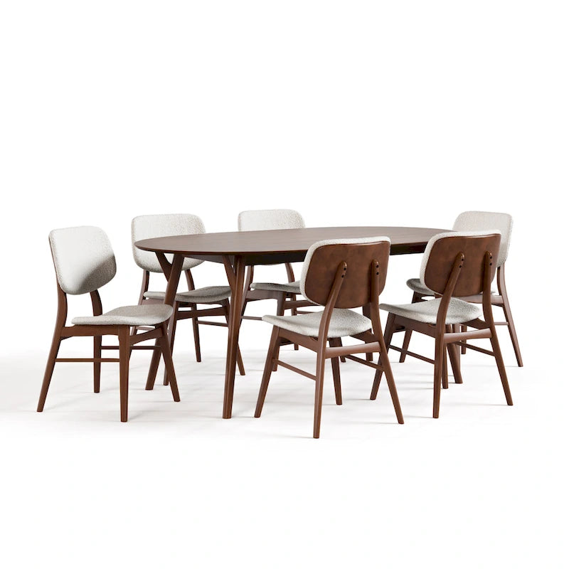 Furniture of America Beau II Mid-century Walnut 7-Piece Dining Table Set