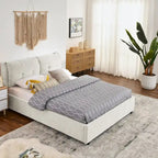 Queen Size Upholstered Hydraulic Platform Bed with Integrated Headboard