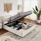 Queen Size Upholstered Hydraulic Platform Bed with Integrated Headboard