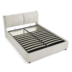Queen Size Upholstered Hydraulic Platform Bed with Integrated Headboard