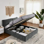 Queen Size Upholstered Hydraulic Platform Bed with Integrated Headboard