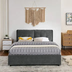 Queen Size Upholstered Hydraulic Platform Bed with Integrated Headboard