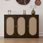 Rattan Doors and Metal Handles Sideboard with Large Storage Space
