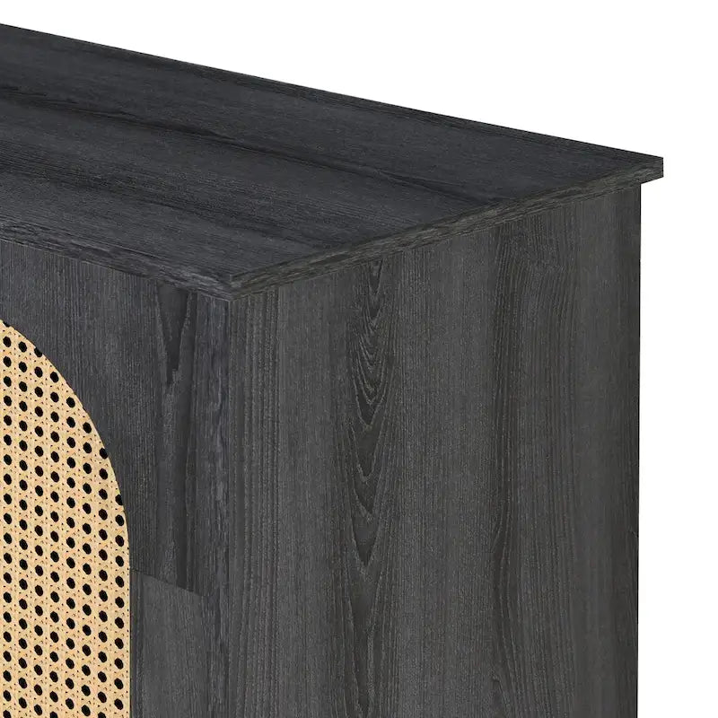 Rattan Doors and Metal Handles Sideboard with Large Storage Space