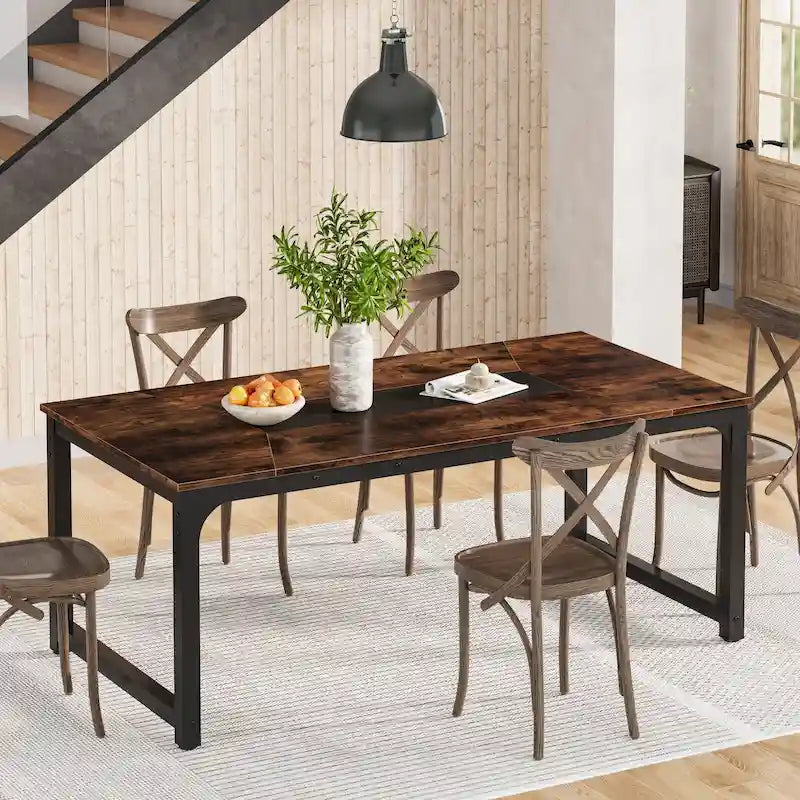 71 Inches Industrial Dining Table for 4-6 - 70.9 L x 35.4 W x 30.3 H