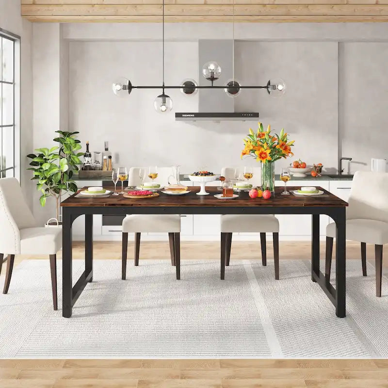 71 Inches Industrial Dining Table for 4-6 - 70.9 L x 35.4 W x 30.3 H