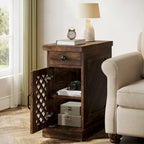 25.6 Inches Tall Wood End Table, Nightstand for Bedroom, Rustic Brown - 23.6 L x 11.8 W x 25.6 H