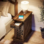25.6 Inches Tall Wood End Table, Nightstand for Bedroom, Rustic Brown - 23.6 L x 11.8 W x 25.6 H