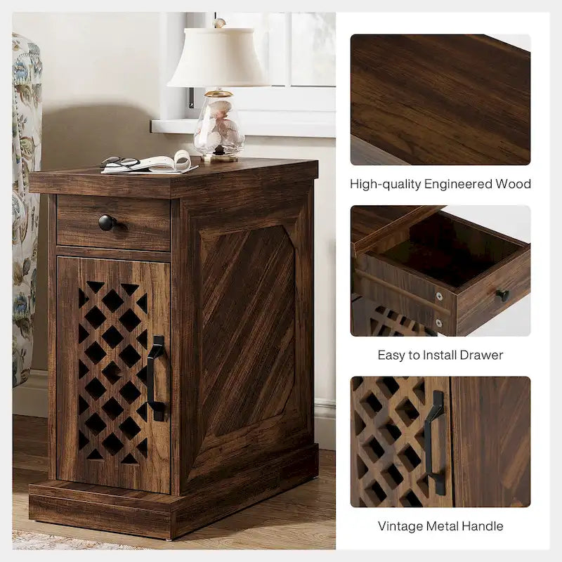 25.6 Inches Tall Wood End Table, Nightstand for Bedroom, Rustic Brown - 23.6 L x 11.8 W x 25.6 H