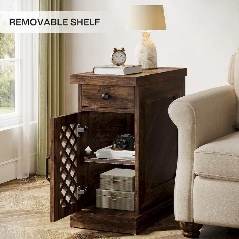 25.6 Inches Tall Wood End Table, Nightstand for Bedroom, Rustic Brown - 23.6 L x 11.8 W x 25.6 H