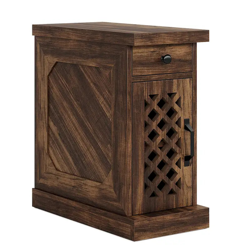 25.6 Inches Tall Wood End Table, Nightstand for Bedroom, Rustic Brown - 23.6 L x 11.8 W x 25.6 H