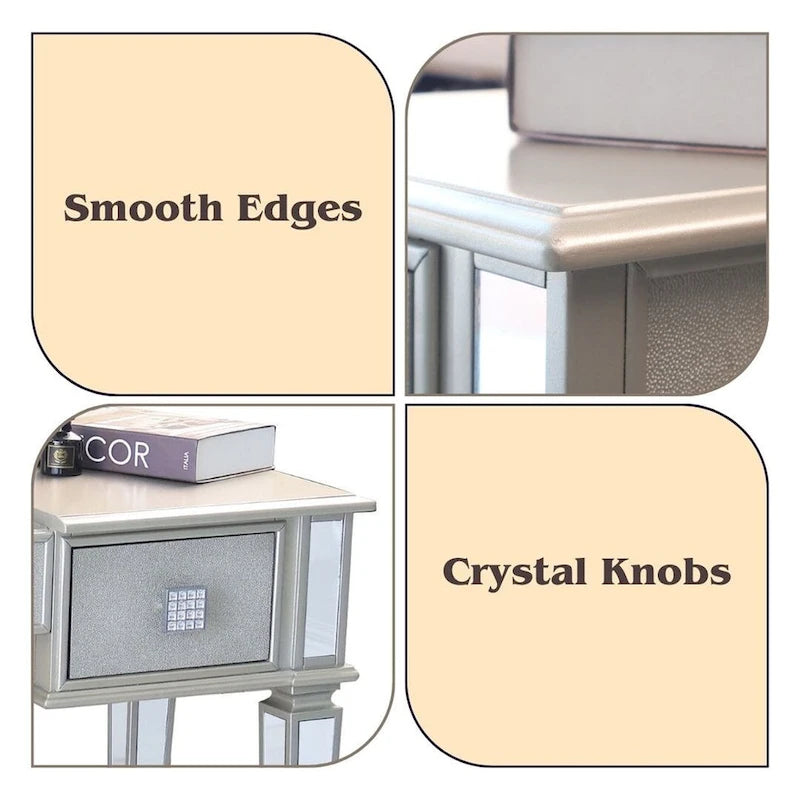 2-Drawer Mirrored Dresser with Vanity Table, Flip-Up Mirror, and Stool