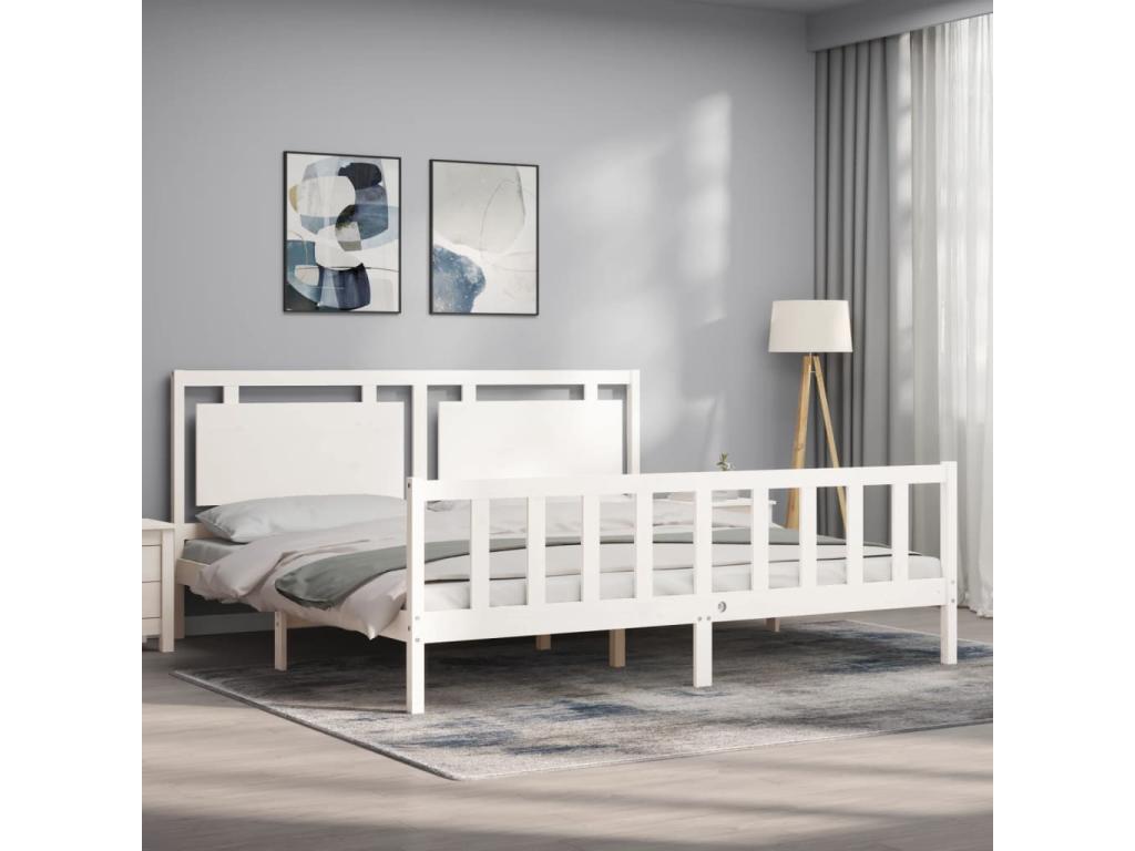 White Solid Wood Bed Frame, 180 x 200 cm