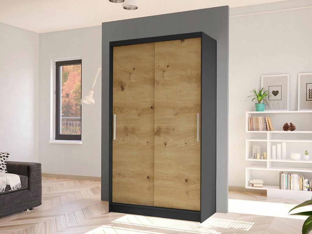 Brown Oak Wood Wardrobe, 200 x 100 x 58 cm