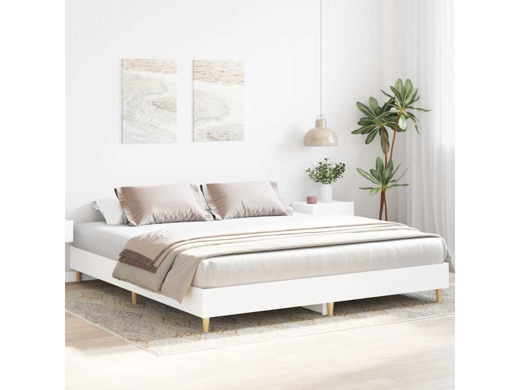 White Engineered Wood Bed Frame, 160 x 200 cm