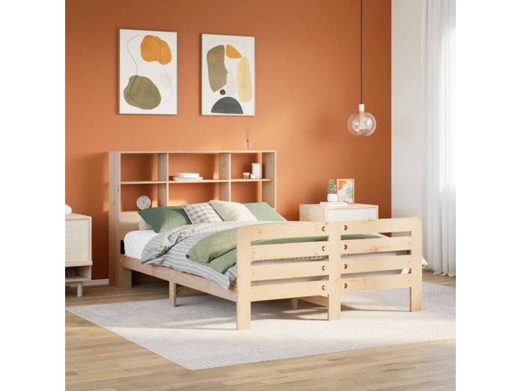 Brown Pine Wood Bed Frame, 150 x 200 cm