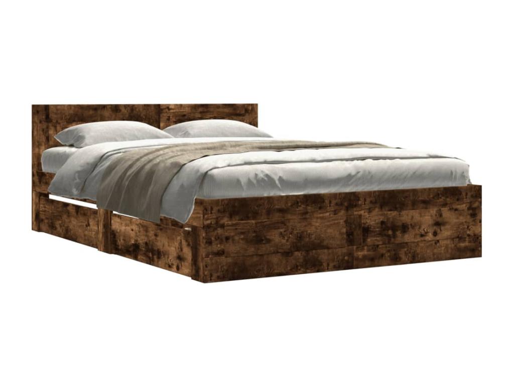 Brown Oak Wood Bed Frame, 140 x 190 cm